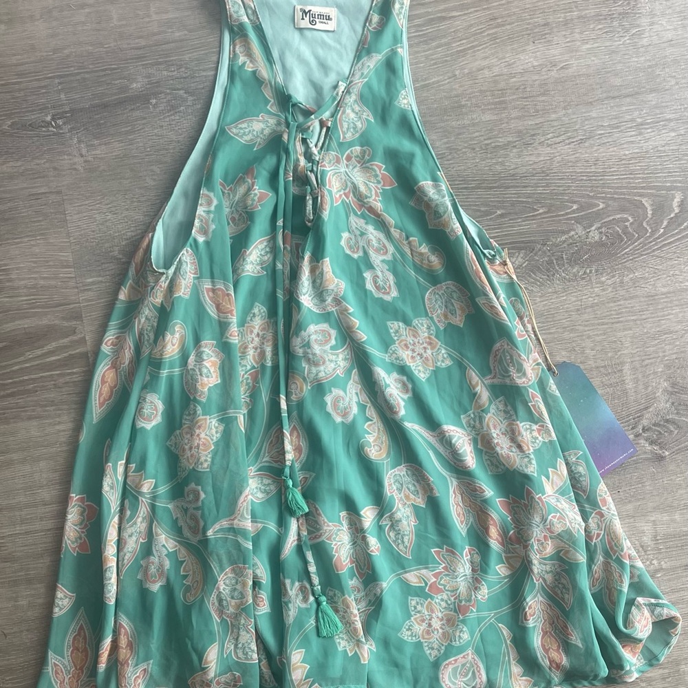 show me your mumu dress small Rancho Mirage Teal Floral Paisley swing tunic NWT